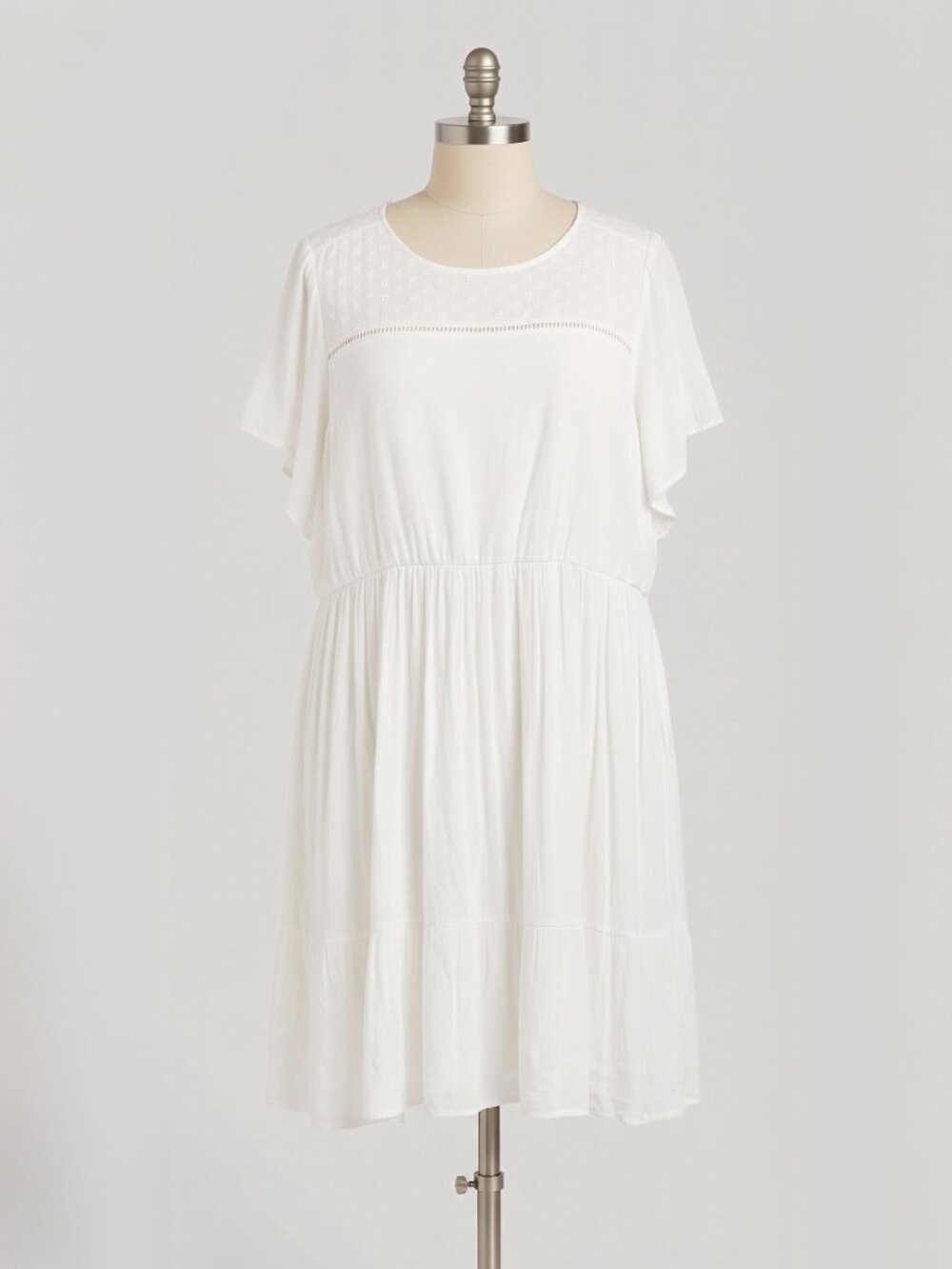 NWT Torrid White Eyelet Lace Tiered Flutter Sleeve Mini Dress 5X